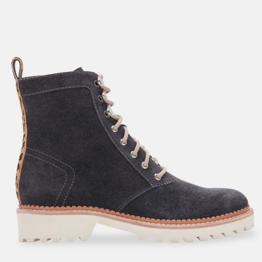 NEW Dolce Vita Avena Leopard Detail Combat Boots in Anthracite Suede size 6.5 - Picture 2 of 14